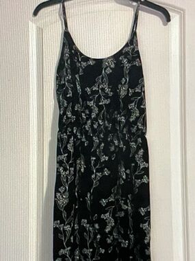 Black Floral Mini Slip Dress - Black